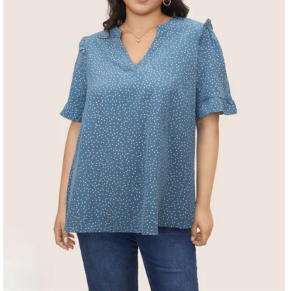 NWT 3X 22W 24W Blue Polka Dot Tied Bodice Blouse GORGEOUS SOFT LIGHT K-1155